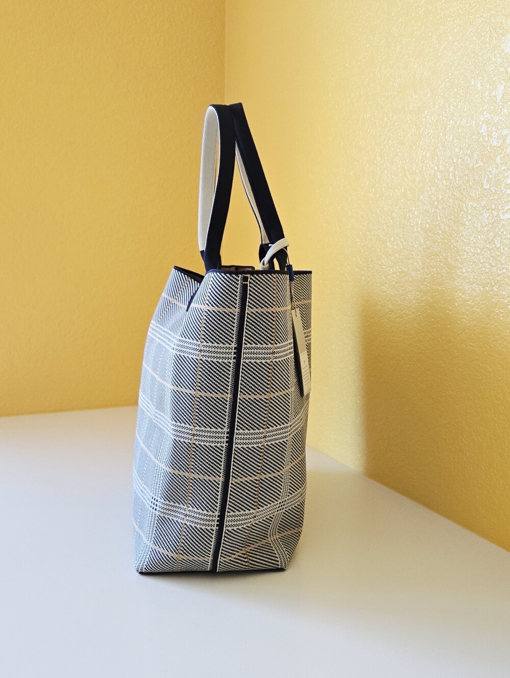 Rothy's The Lightweight Tote Bag In Glen Plaid Black Grey Yellow Tan Reversible - Picture 5 of 16